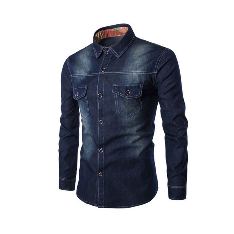 VATYERTY - Camisa de jean para hombre - Azul