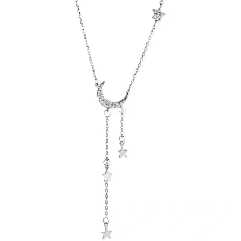 VATYERTY - Collar de plata de ley 925 con forma de luna y estrella para mujer