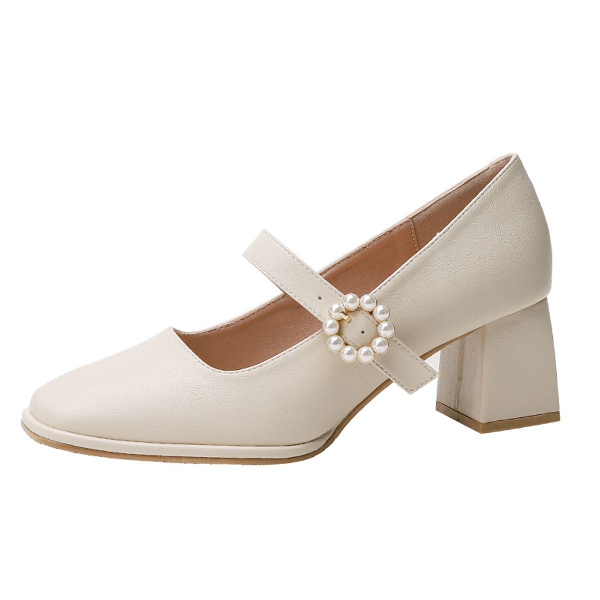 VATYERTY - Tacones mary jane con diseño de perla con tacón grueso
