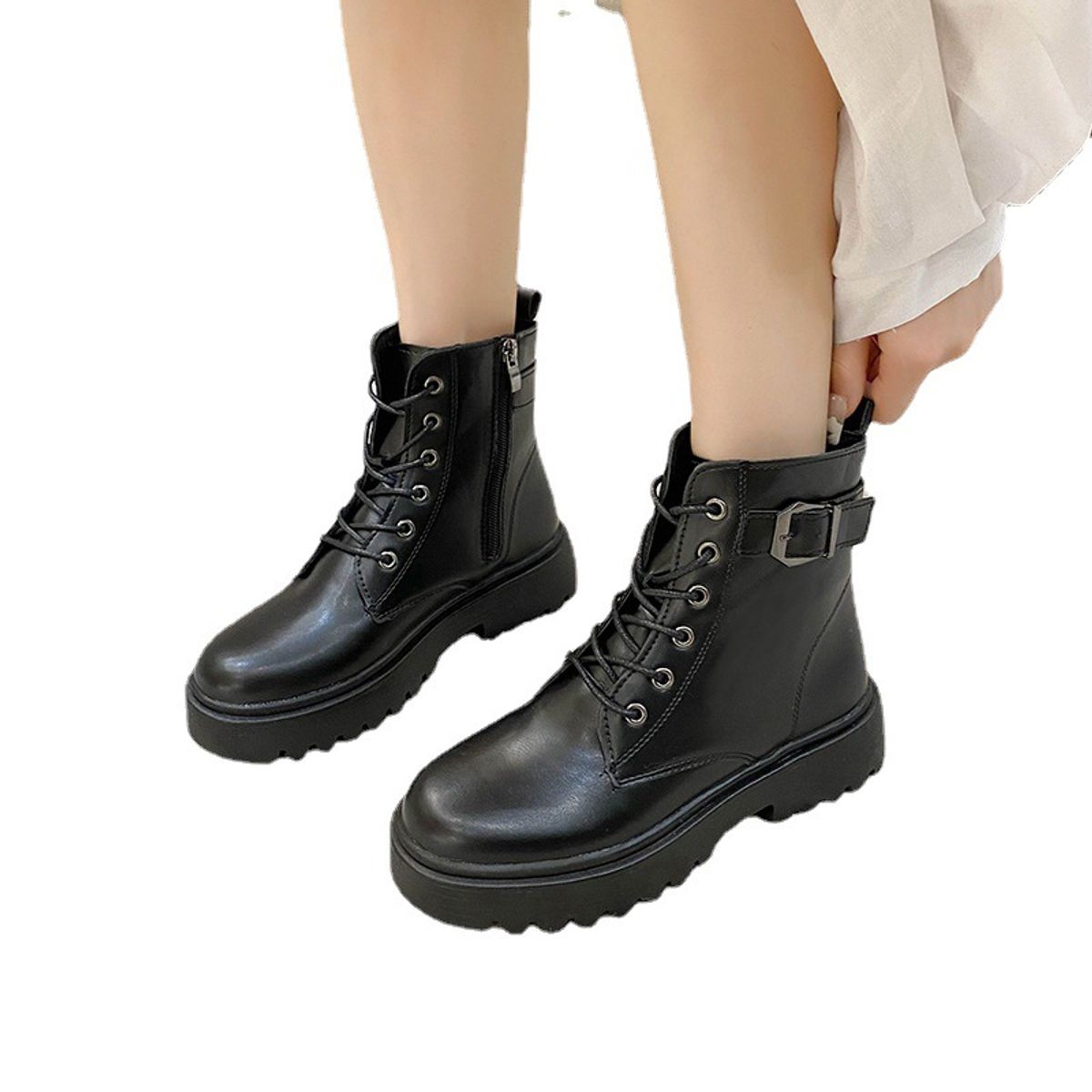 VATYERTY - Mujer Botas de combate con diseño de hebilla con cordón 