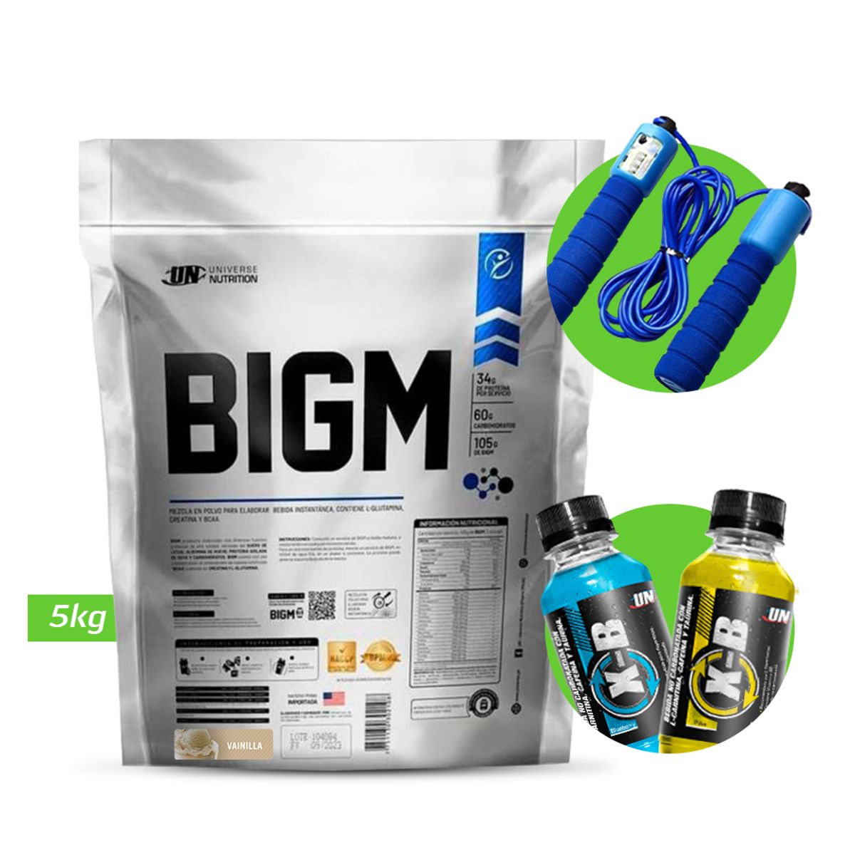 UN - BIGM 5KG PROTEÍNA PARA GANAR MASA MUSCULAR VAINILLA  UN+ REGALO