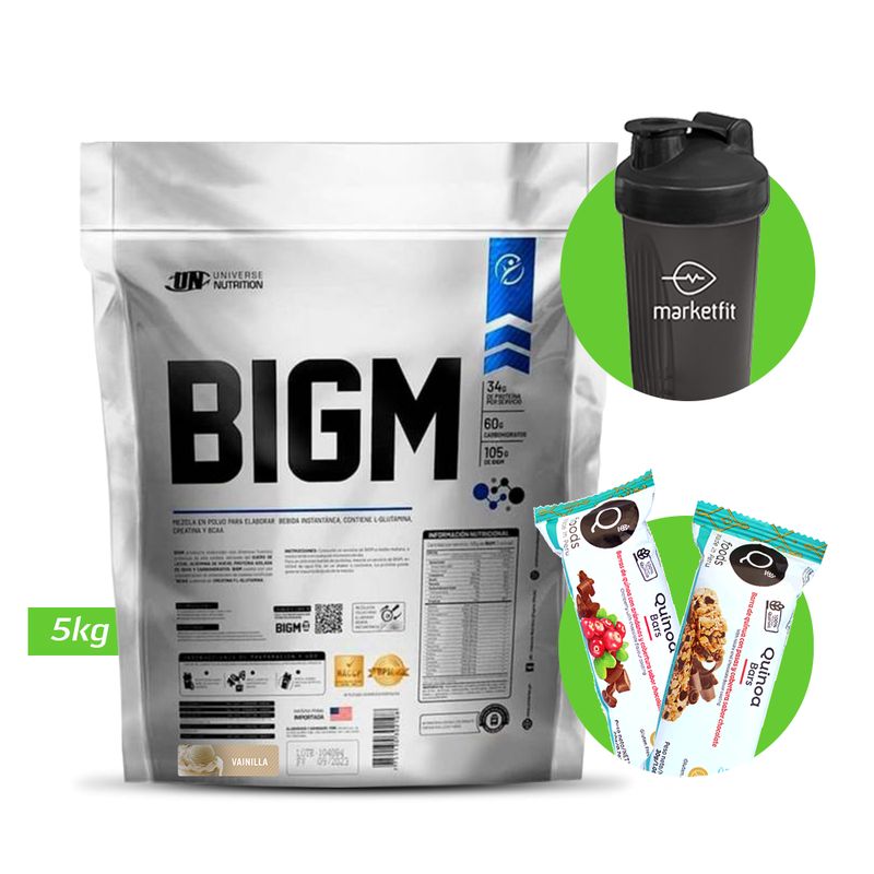 UN - BIGM 5KG PROTEÍNA PARA GANAR MASA MUSCULAR VAINILLA UN + REGALO