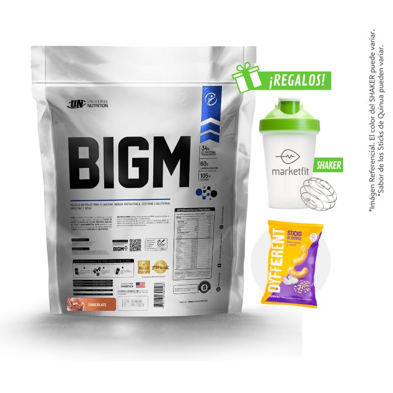 UN - BIGM 5KG PROTEÍNA PARA GANAR MASA MUSCULAR UN CHOCOLATE+ REGALO