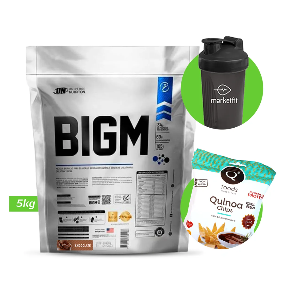 UN - BIGM 5KG PROTEÍNA PARA GANAR MASA MUSCULAR UN CHOCOLATE+ REGALO