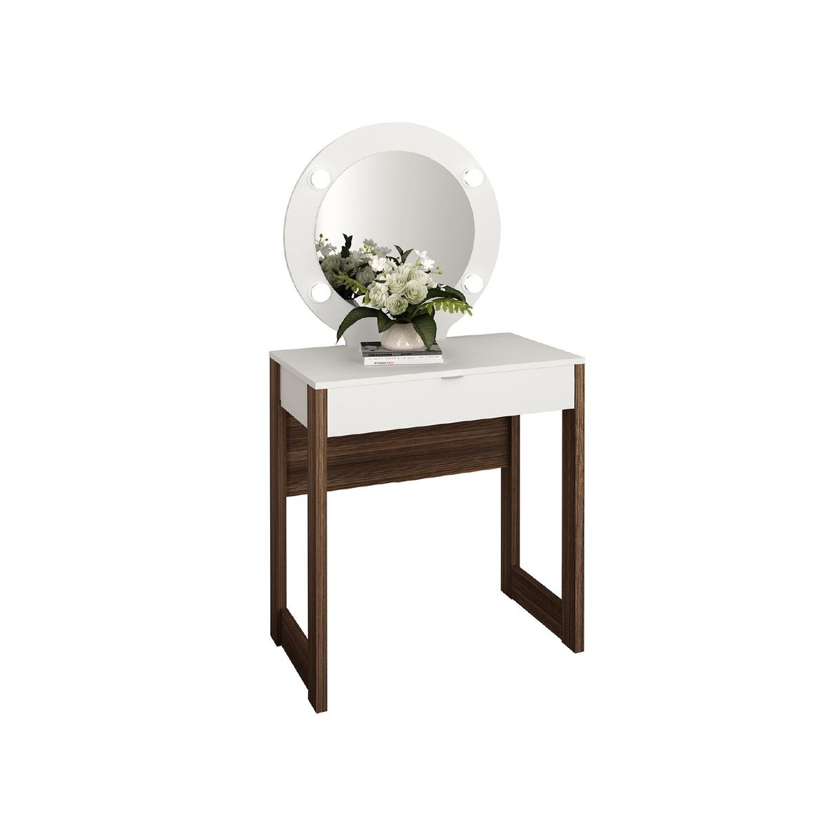 BONNO - Tocador Con Espejo Charlotte Blanco/Nogal Bonno