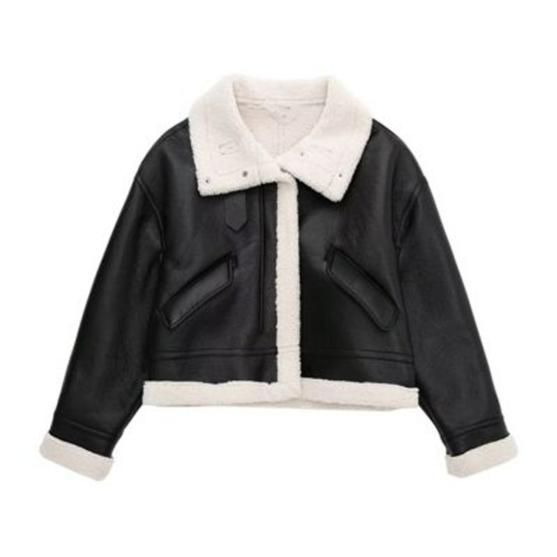 BLWOENS - Chaqueta de PU moda casual para mujeres- Negro