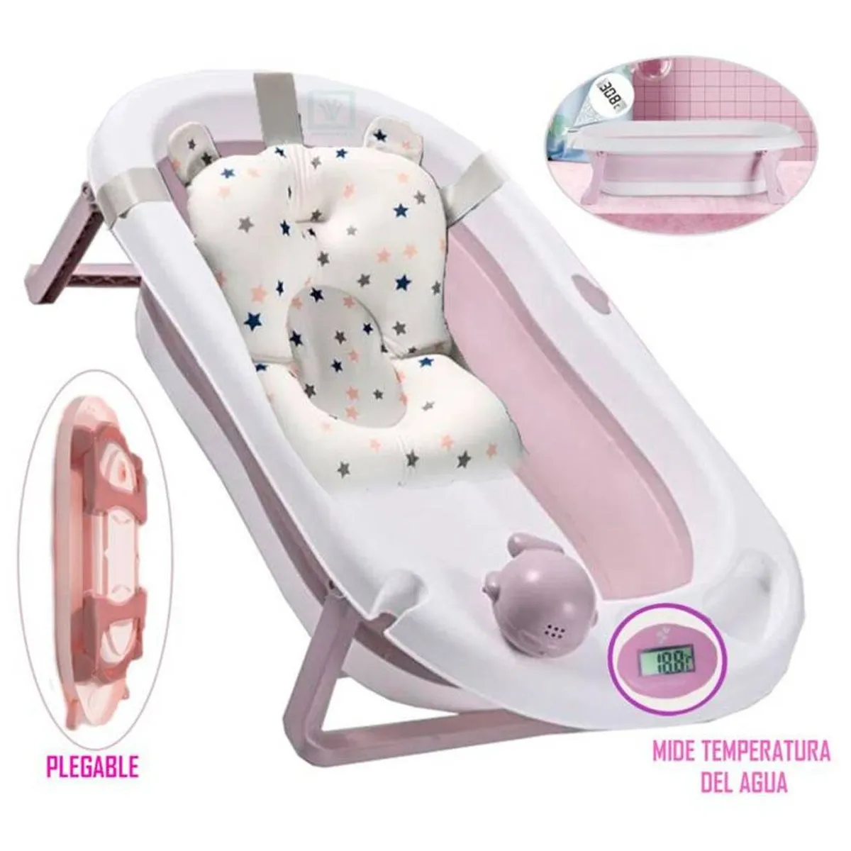 DOUX BEBE - Bañera Tina de Baño con Termómetro Digital Rosado