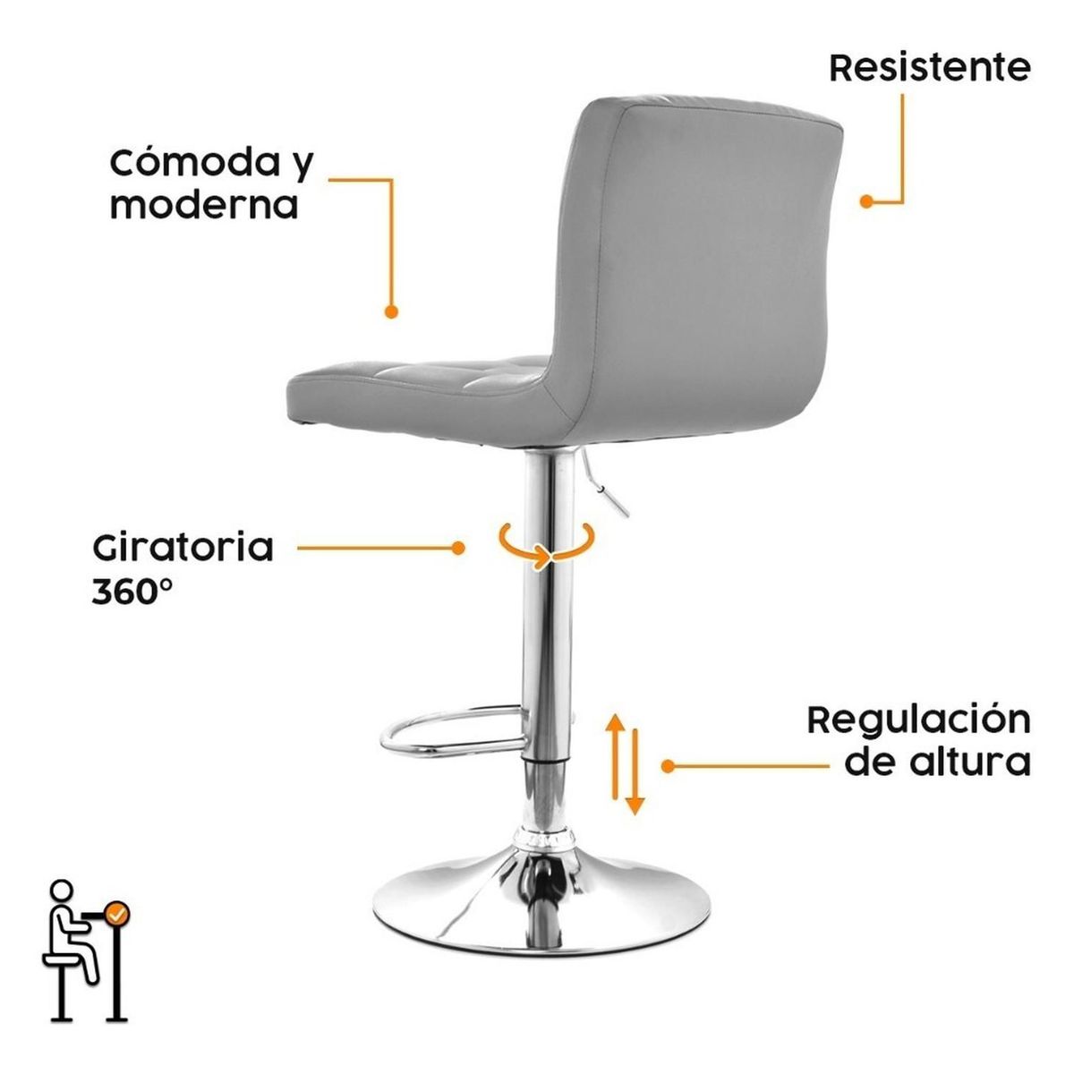 BONNO - Banco Para Bar Nill Giratorio Gris Bonno