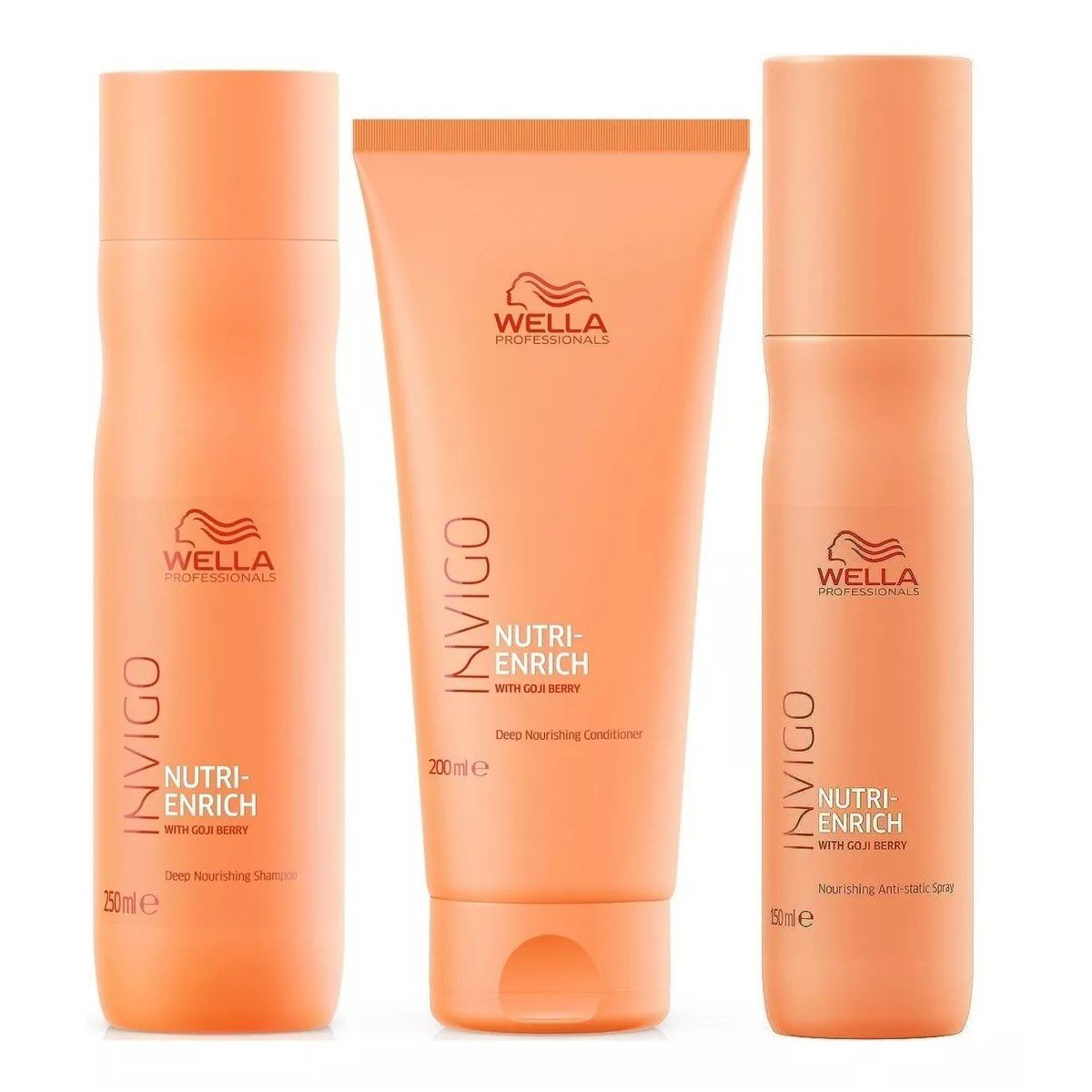 WELLA - Shampoo 250ml + Acondicionador + Spray Antifrizz  Wella Nutri Enrich