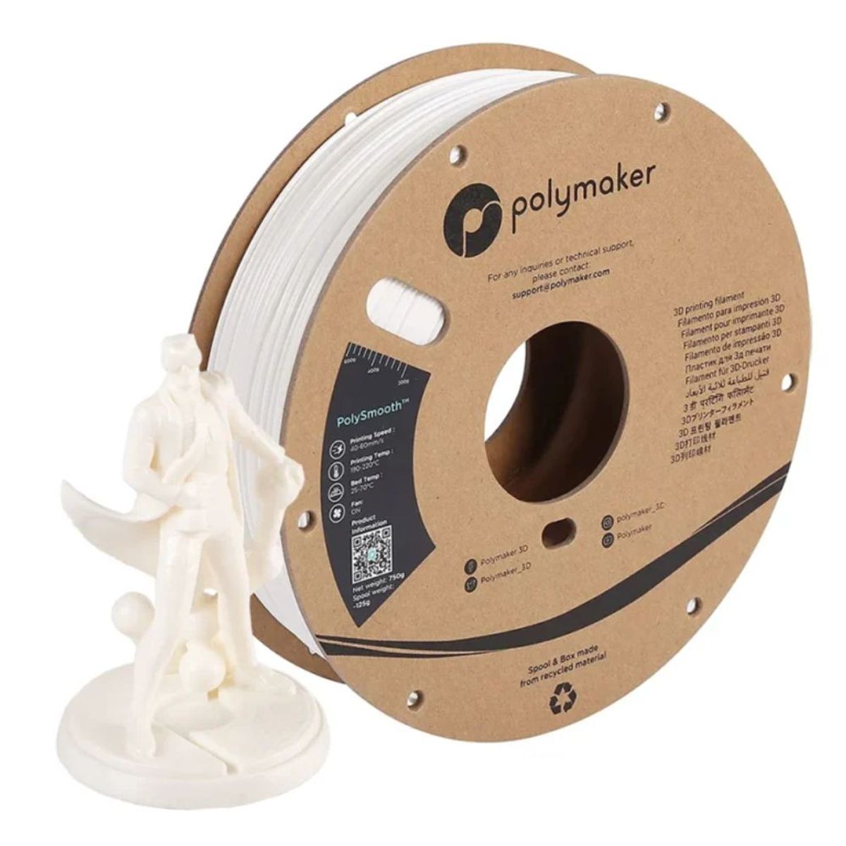POLYMAKER - Filamento PolySmooth 175mm 750g Blanco Nieve