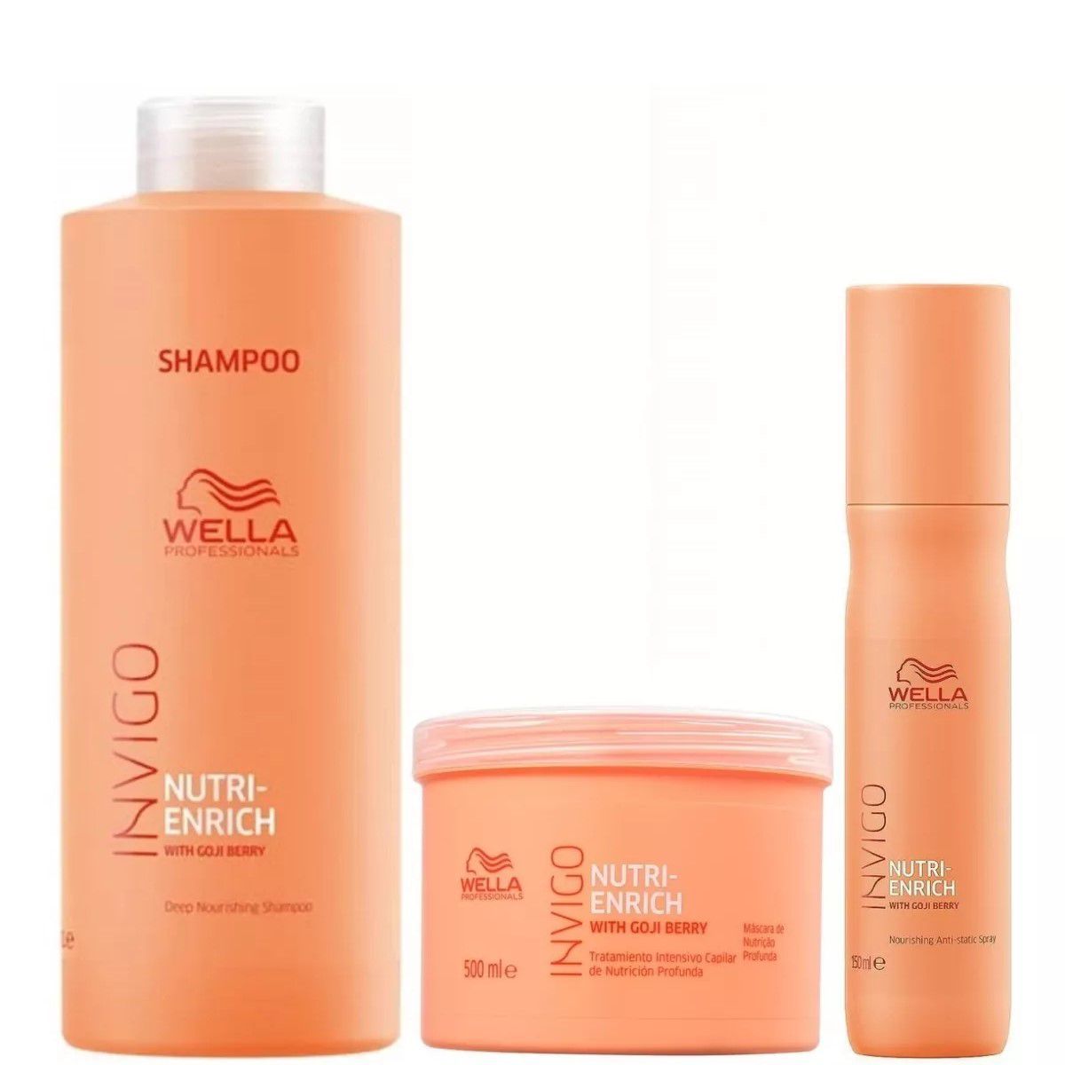WELLA - Shampoo 1000ml  Mascarilla 500ml  Spray Antifrizz Wella Nutri Enrich