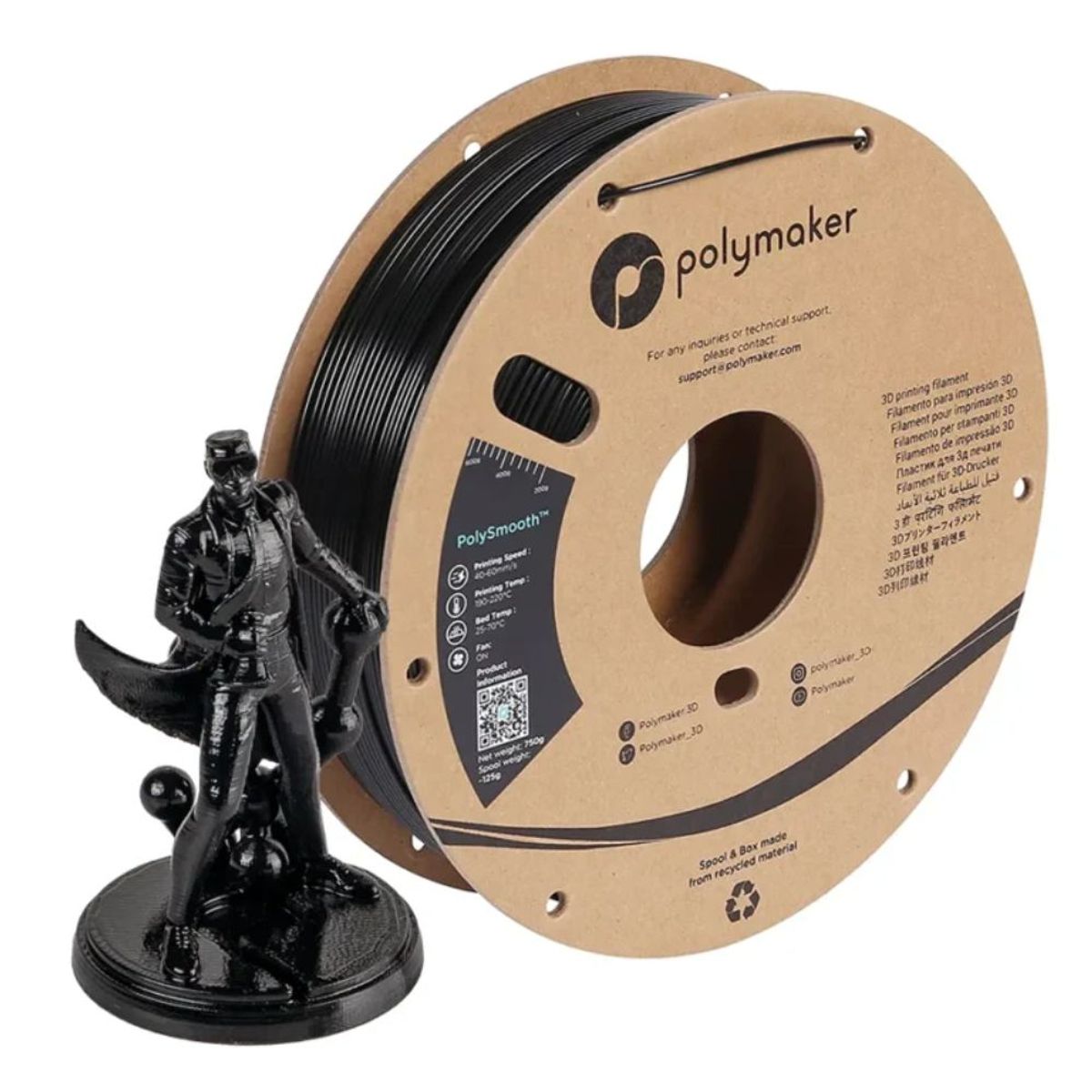 POLYMAKER - Filamento PolySmooth 175mm 750g Negro