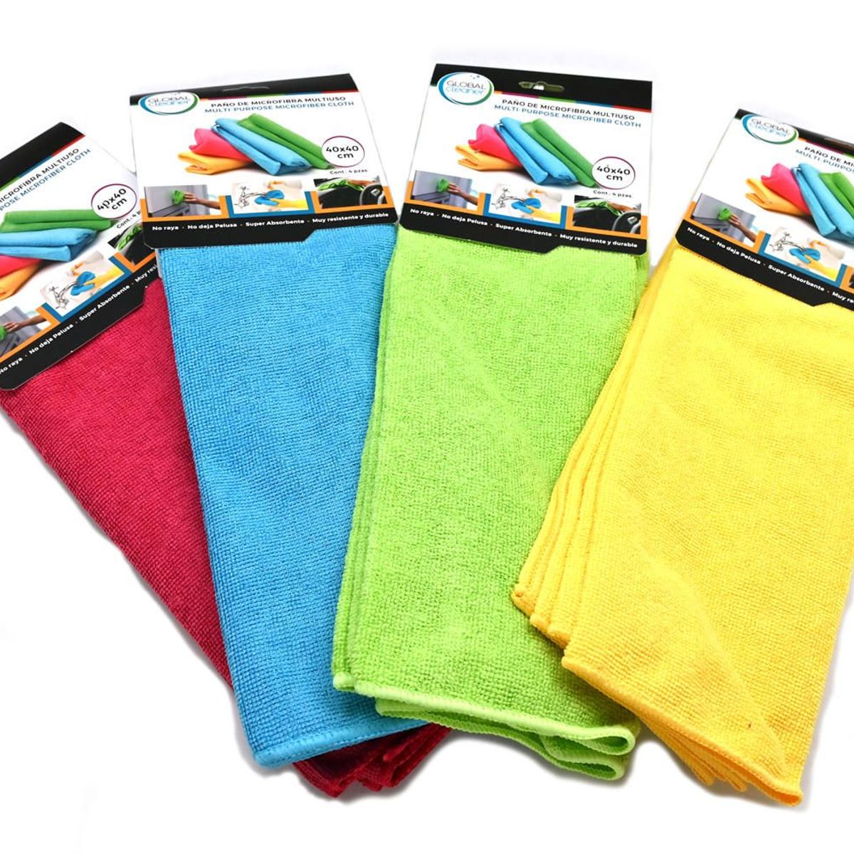 GLOBAL CLEANER - Paño Microfibra Multiuso 40 x 40 cm Pack x4 - GLOBAL CLEANER