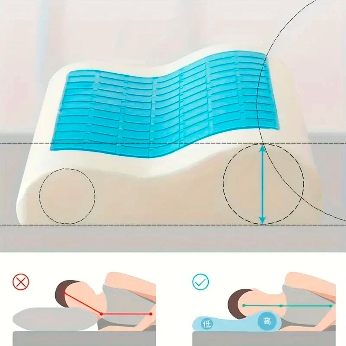 CASATEX - Almohada ortopédico con Gel - hipoalergénico 60 x 40 cm + 12 cm