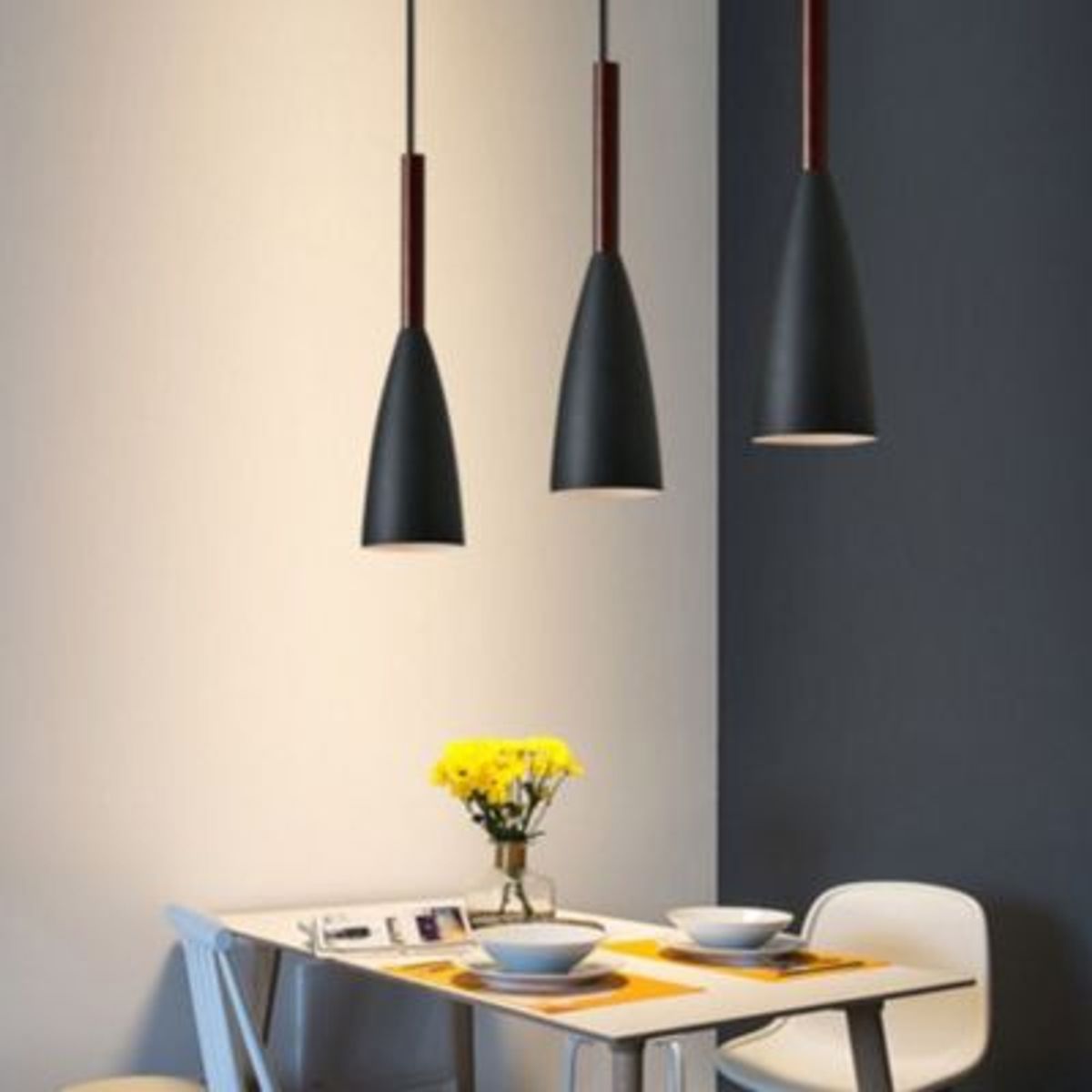 HOME NEAT - Lámpara de colgante moderno madera metal lámpara de techo e27 negro