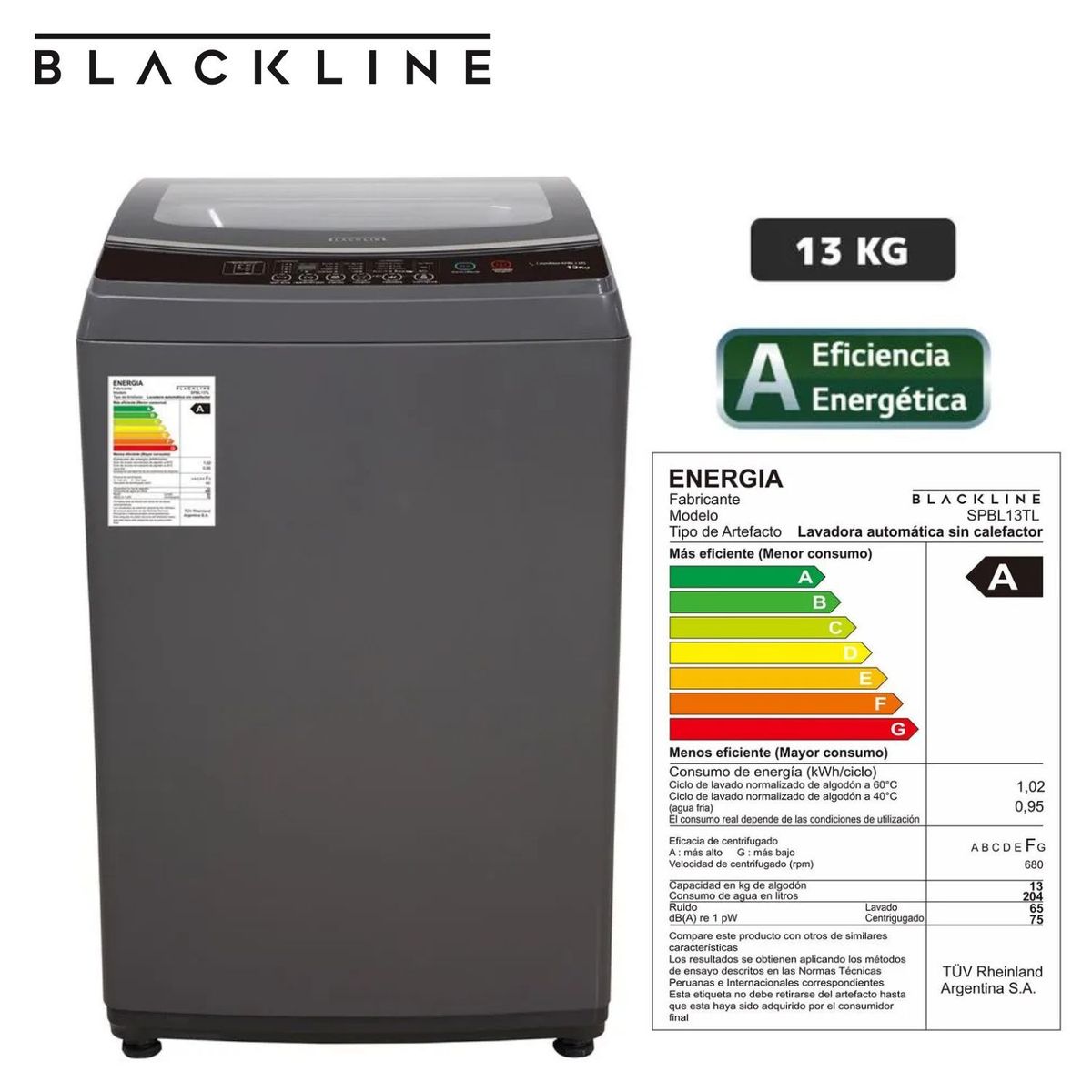 BLACKLINE - Lavadora 13 kg Blackline Carga Superior Gris SPBL13TL