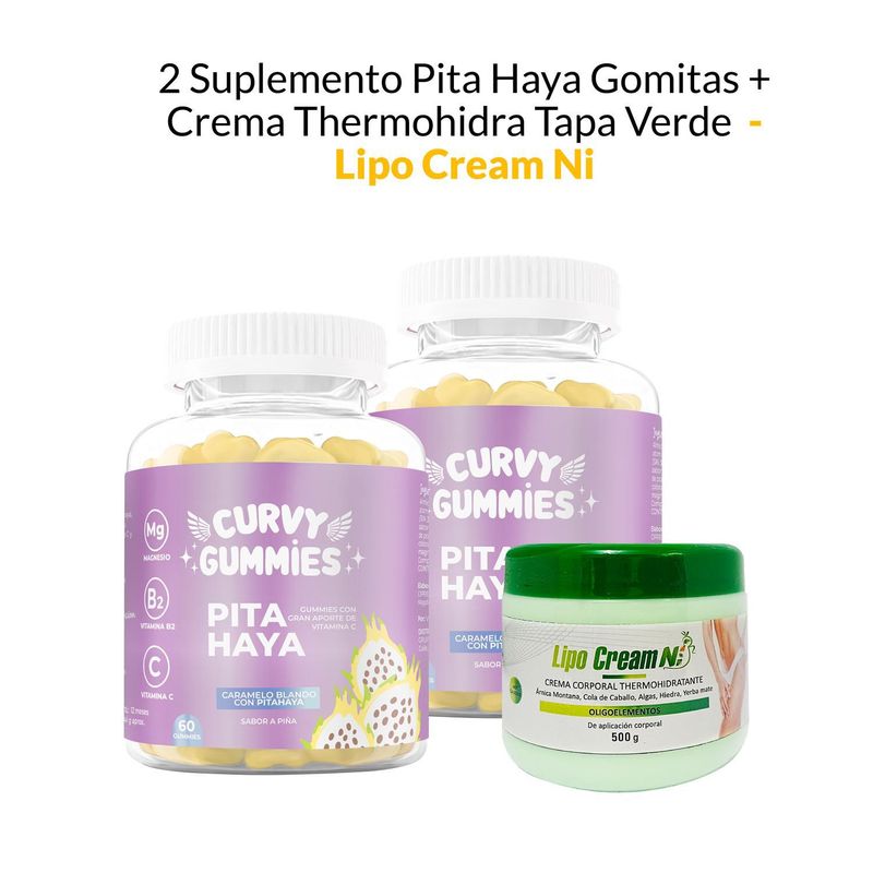 GENERICO - 2 Suplemento Pita Haya Gomitas Crema Thermohidra Tapa Verde Lipo Cream