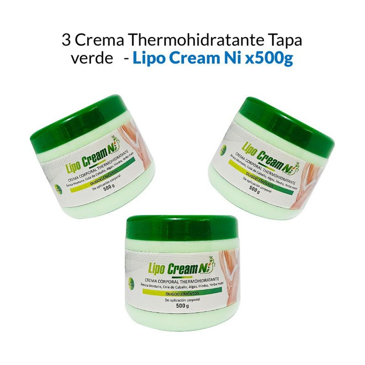 GENERICO - 3 Crema Corporal Thermohidratante Tapa Verde- Lipo Cream Ni 500gr