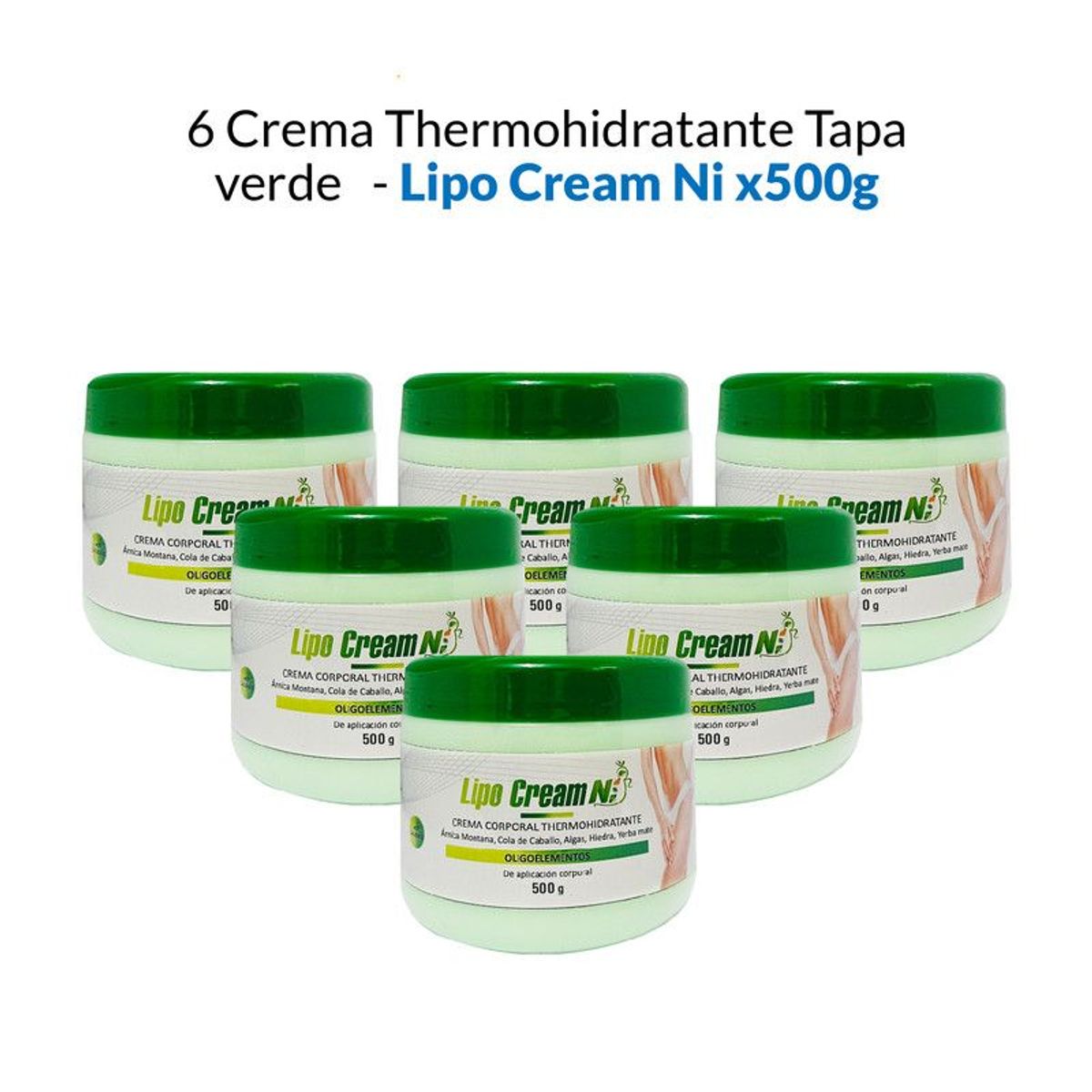 GENERICO - 6 Crema Corporal Thermohidratante Tapa Verde- Lipo Cream Ni 500gr