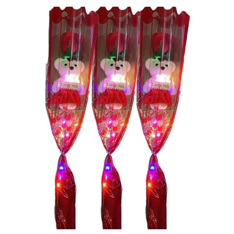 GENERICO - 3 Rosas rojas con osito y luces