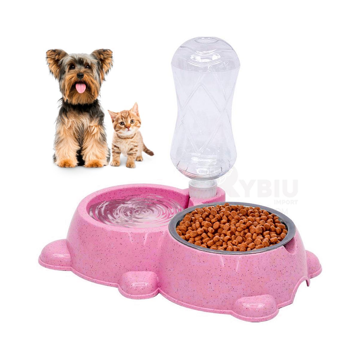 GENERICO - Dos en Uno Comedero y Bebedero Rosado.