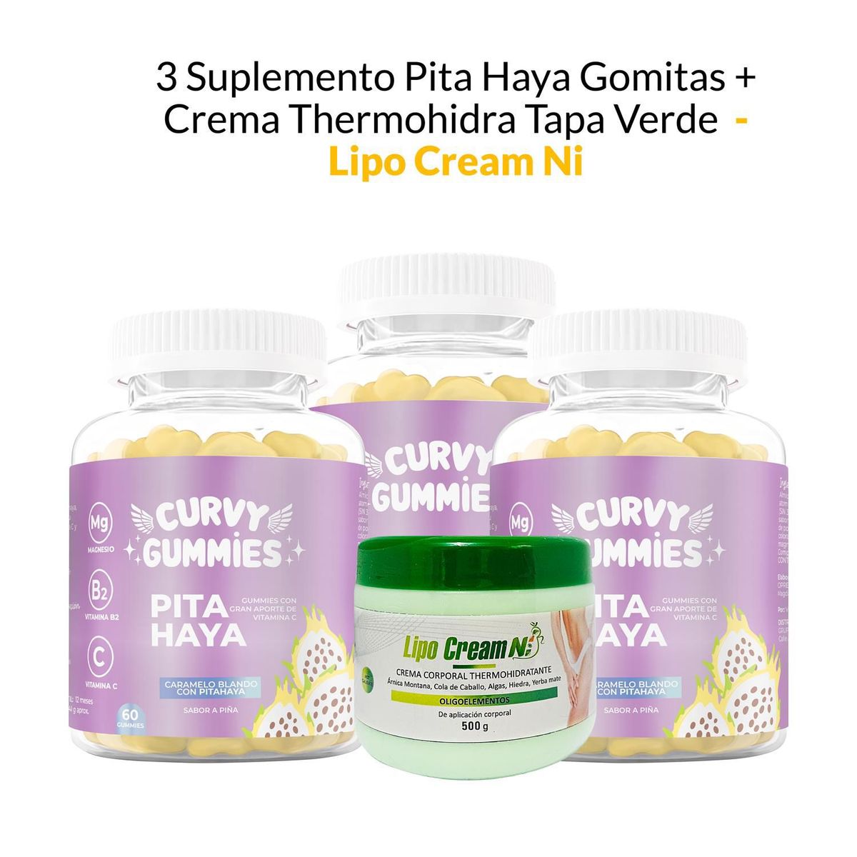 GENERICO - 3 Suplemento Pita Haya Gomitas Crema Thermohidra Tapa Verde Lipo Cream