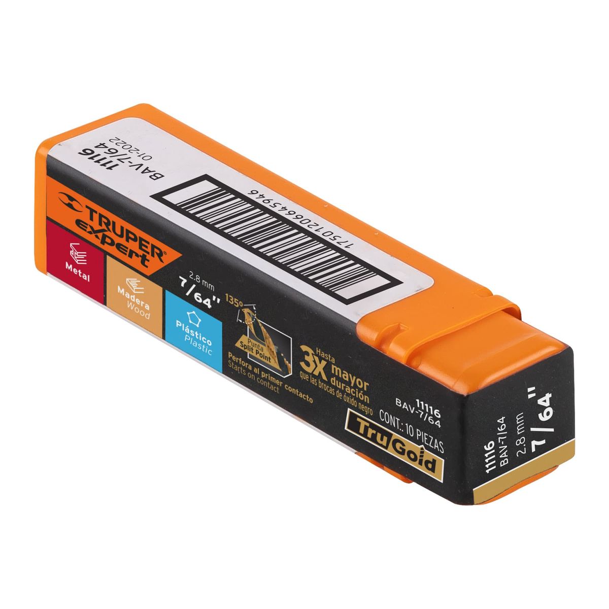 TRUPER - Pack x 10 : Broca HSS Truper 7/64" (2.8mm ) 11116 Cobalto - Dorada