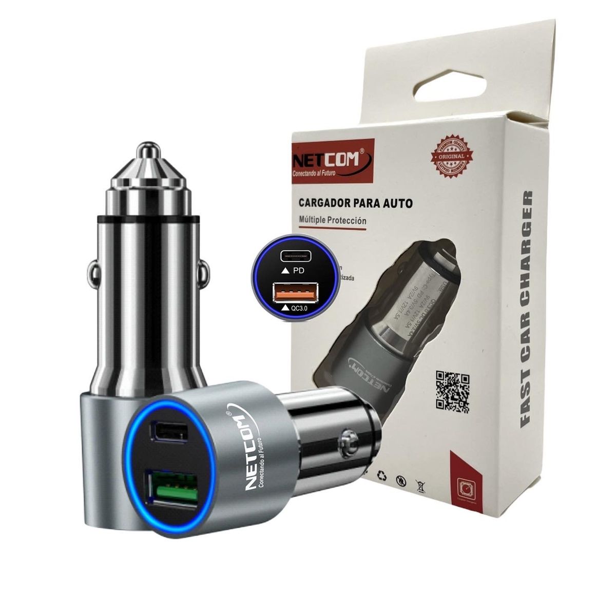 GENERICO - Cargador Para Auto Usb 3.0 Y 1 Tipo C Carga Rapida Netcom