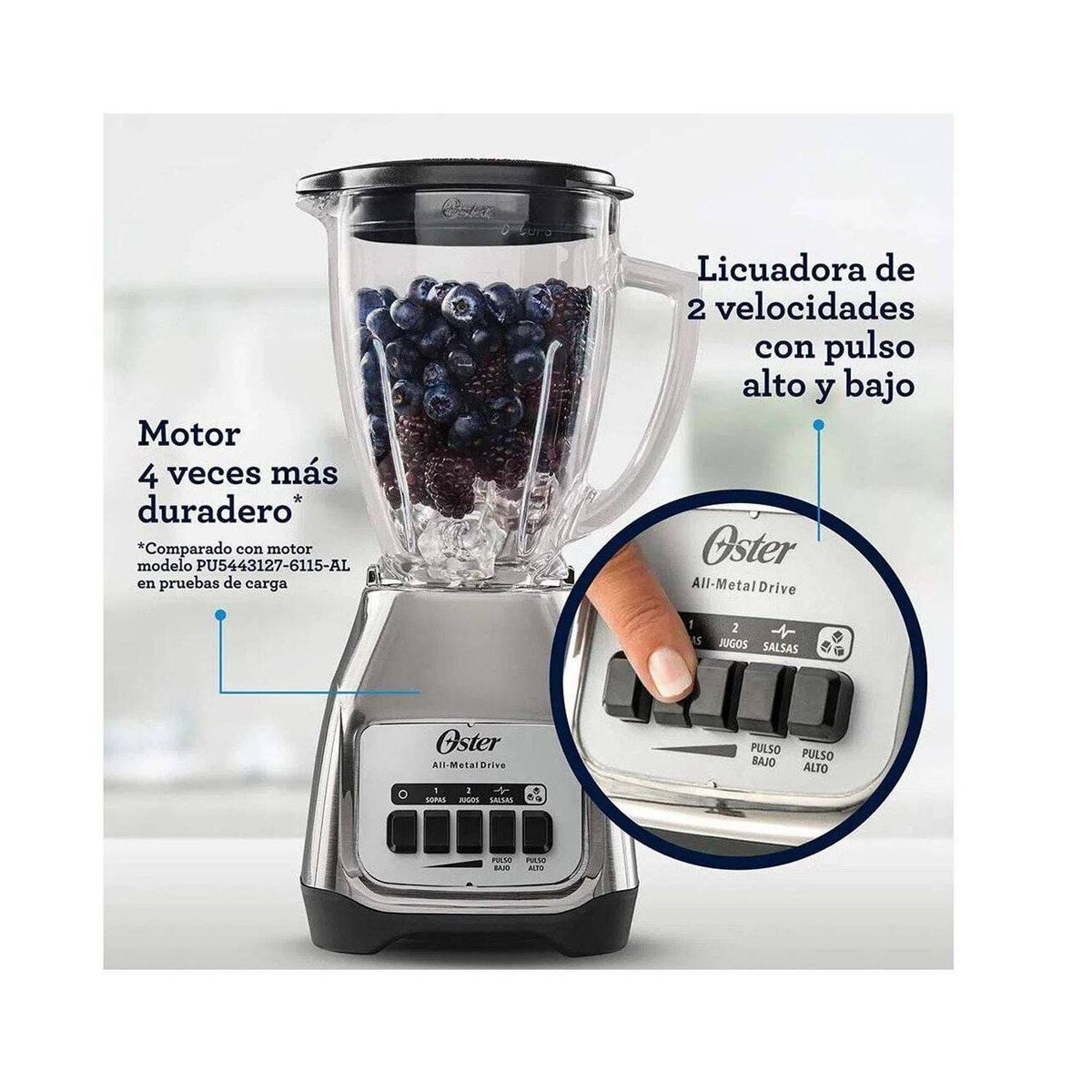 OSTER - Licuadora Oster 550w Niquelada + 1 Cuchilla de 4 aspas de Regalo