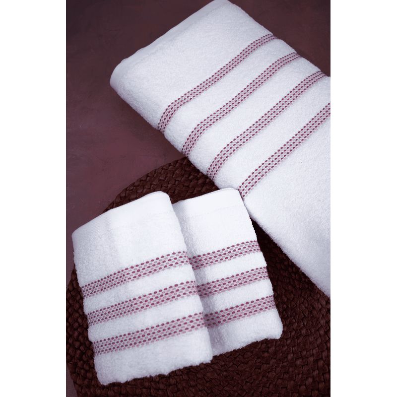 SLEEPER - Pack De 03 Toallas 100% Algodón 480grs Bahamas Blanco Con Rayas Guinda