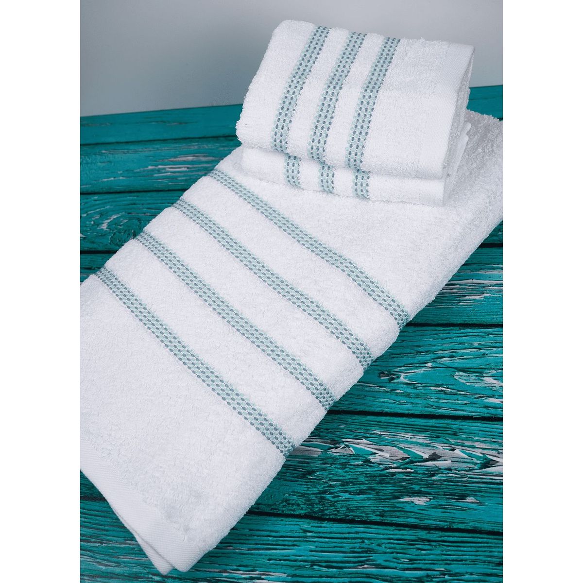 SLEEPER - Pack De 03 Toallas 100% Algodón 480grs Bahamas Blanco Con Rayas Verde