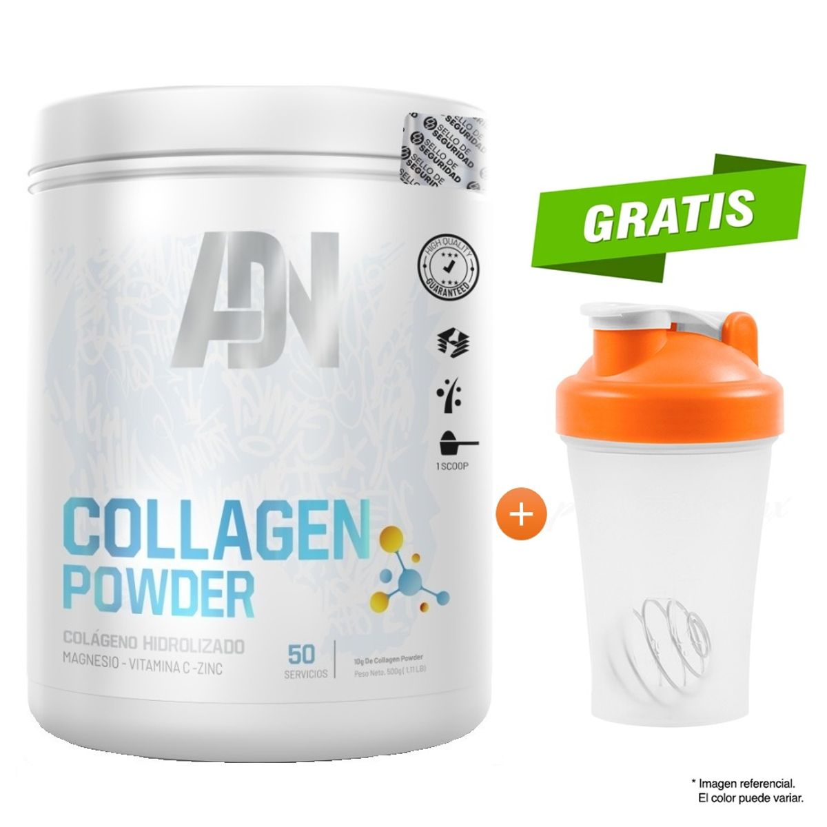 ADN - Colágeno Hidrolizado Collagen Powder 500 g Naranja