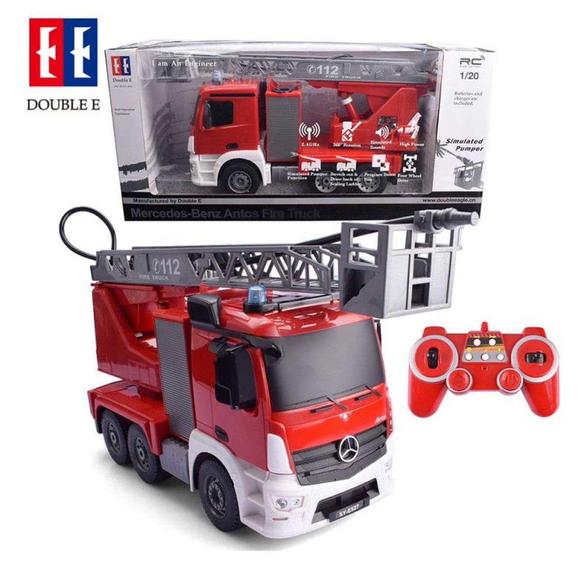 DOUBLE E - Juguete de Camión Bombero Mercedes Benz a Control Remoto Double Eagle E527-003