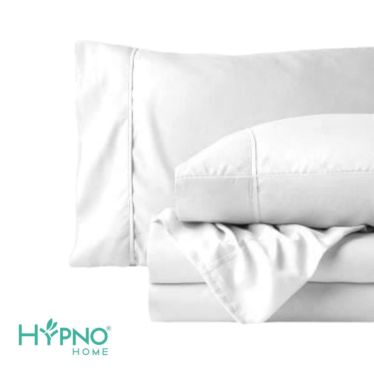 HYPNO HOME - Set De Sábanas 100% De Bambú Queen - Blanco