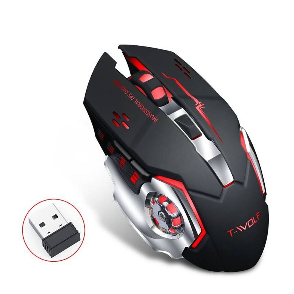 T WOLF - MOUSE INALAMBRICO GAMER RECARGABLE LUZ RGB - TWOLF