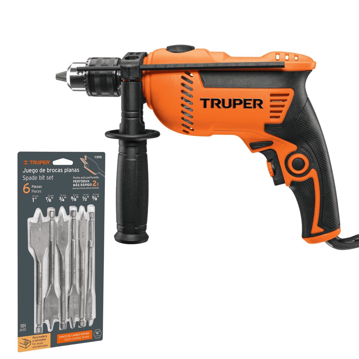 TRUPER - Taladro Percutor 600W + Juego de 6 brocas paletas Truper