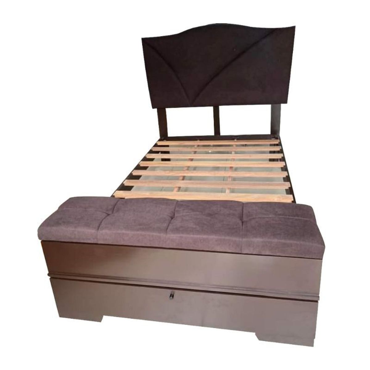 GENERICO - Cama Velvet 2 Plazas c/ Baúl Sabanero - Marrón