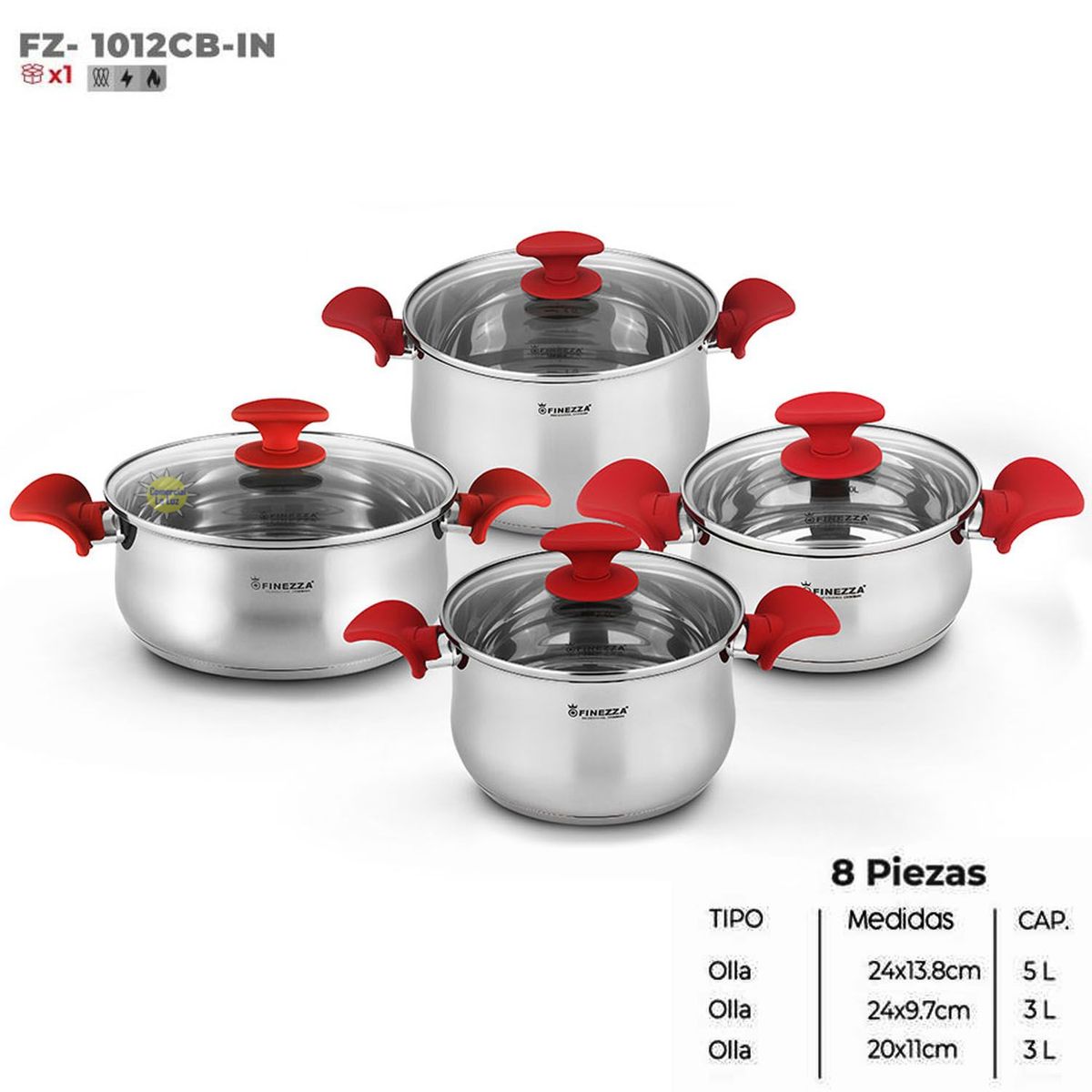 OSTER - Juego de Ollas Alessia 8 Piezas Acero Inoxidable FZ-1012CB