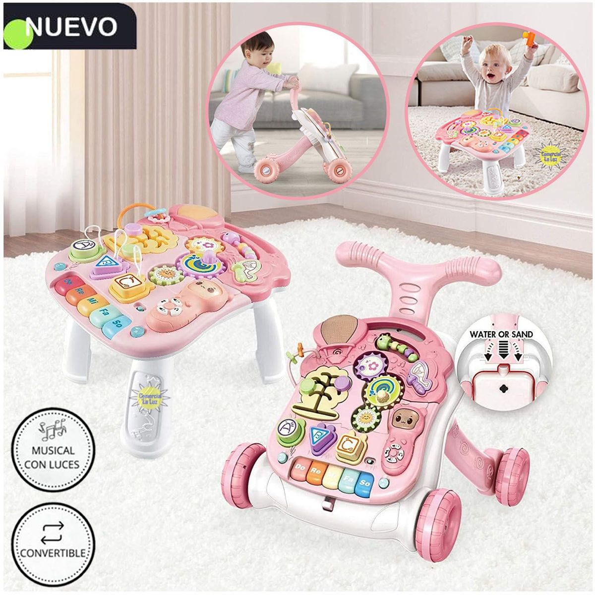 IDEAL - Andador Y Mesa Actividades Para Bebés 2 En 1 Rosado