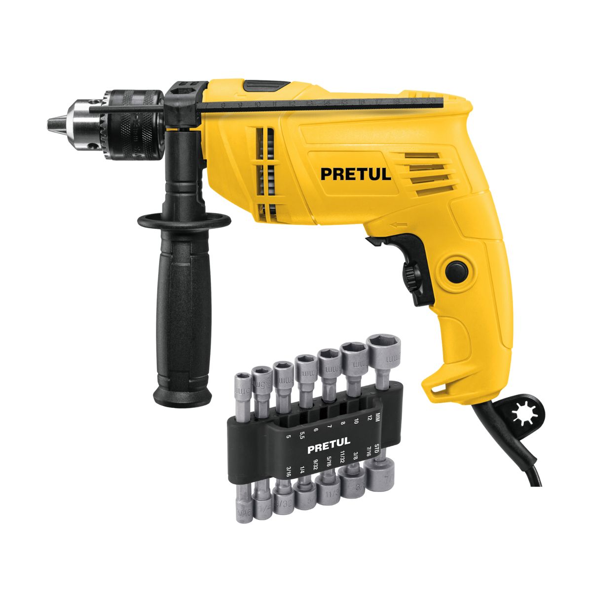 PRETUL - Taladro Percutor 1/2 550W + 14 dados para Taladro Pretul