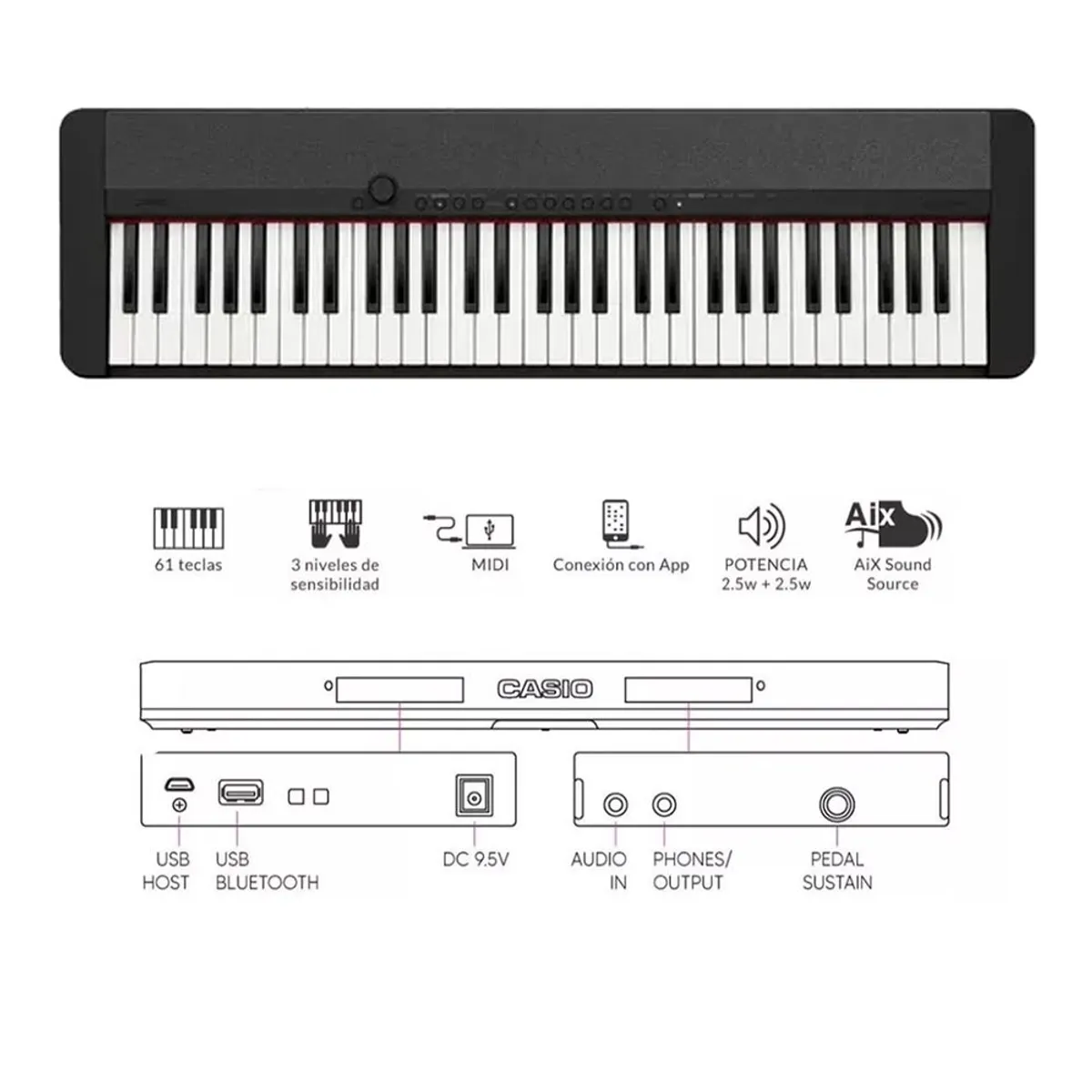 CASIO - TECLADO CT-S1 PACK PIANO NEGRO