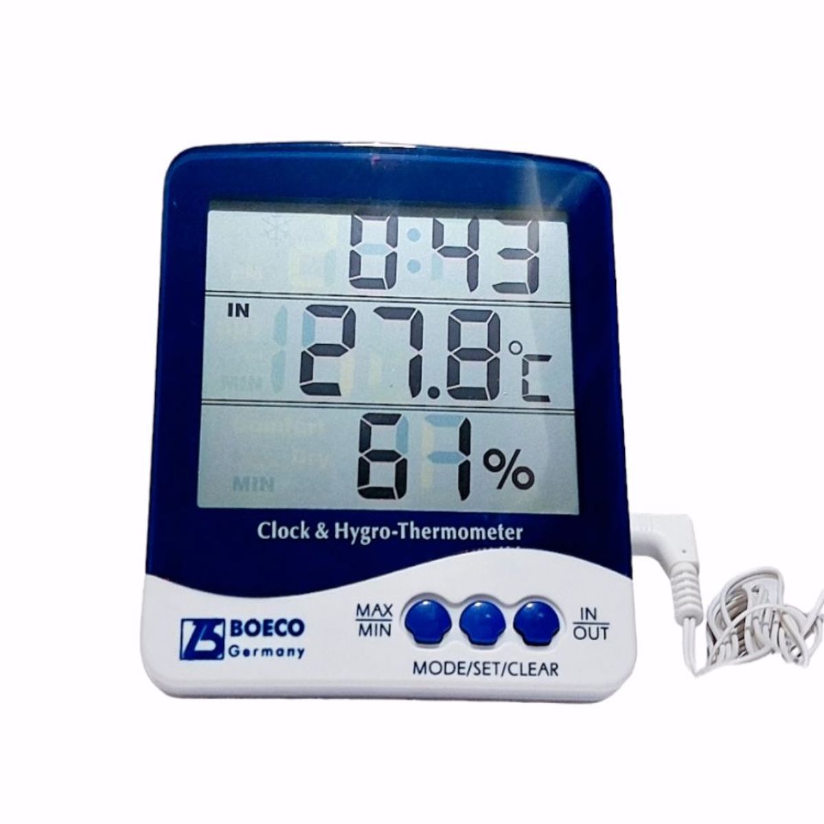 GENERICO - Termohigrómetro BOECO Lcd reloj temperatura humedad