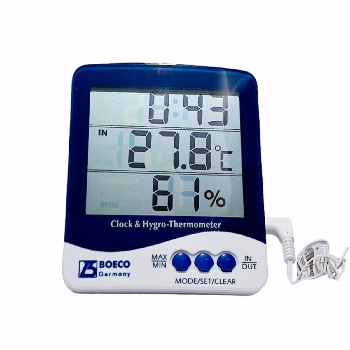 GENERICO - Termohigrómetro BOECO Lcd reloj temperatura humedad
