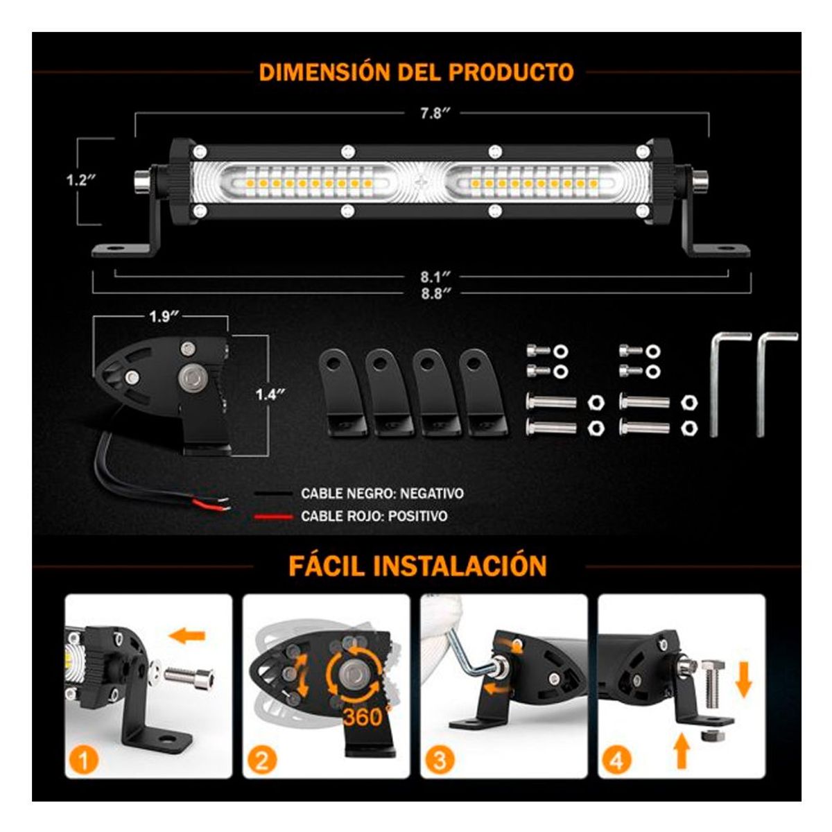 NAOEVO - Barra LED Slim 7” 6000LM Luz Blanca NAOEVO