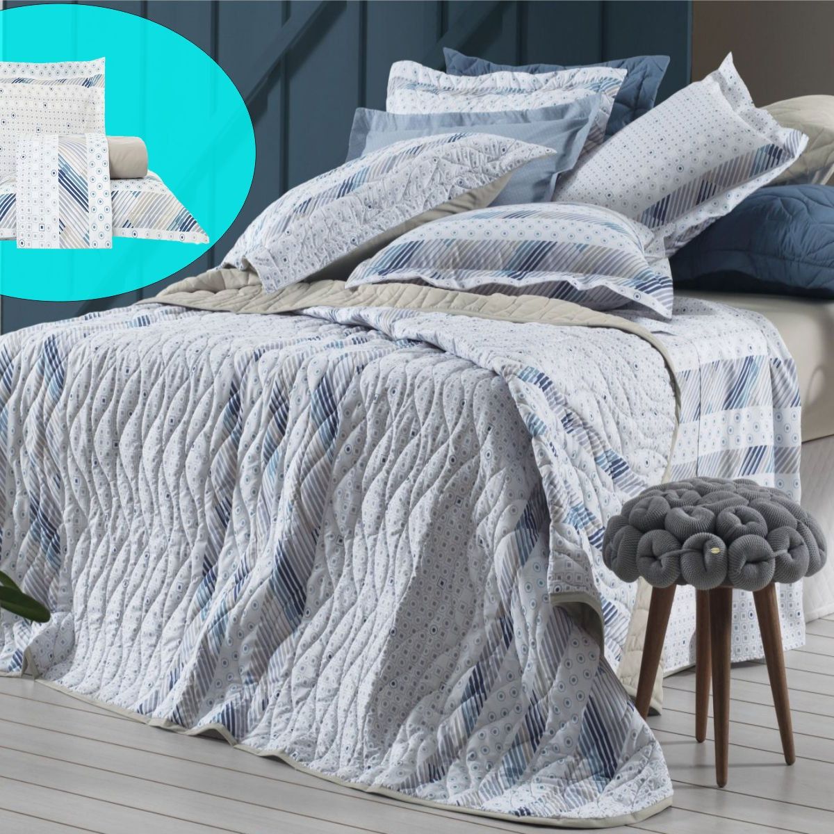 ALTENBURG - cubrecama satinado + juego de sabanas 7 piezas QUEEN - IVORY