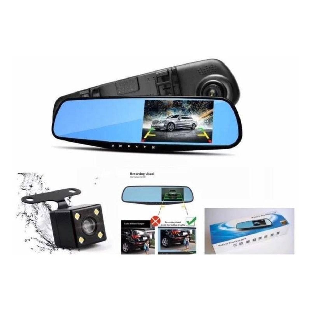 GENERICO - Espejo Retrovisor DVR Cámara Doble FHD Visión Nocturna