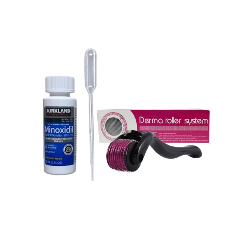 KIRKLAND - Tratamiento completo Minoxidil Kirkland 1 pote + dermaroller