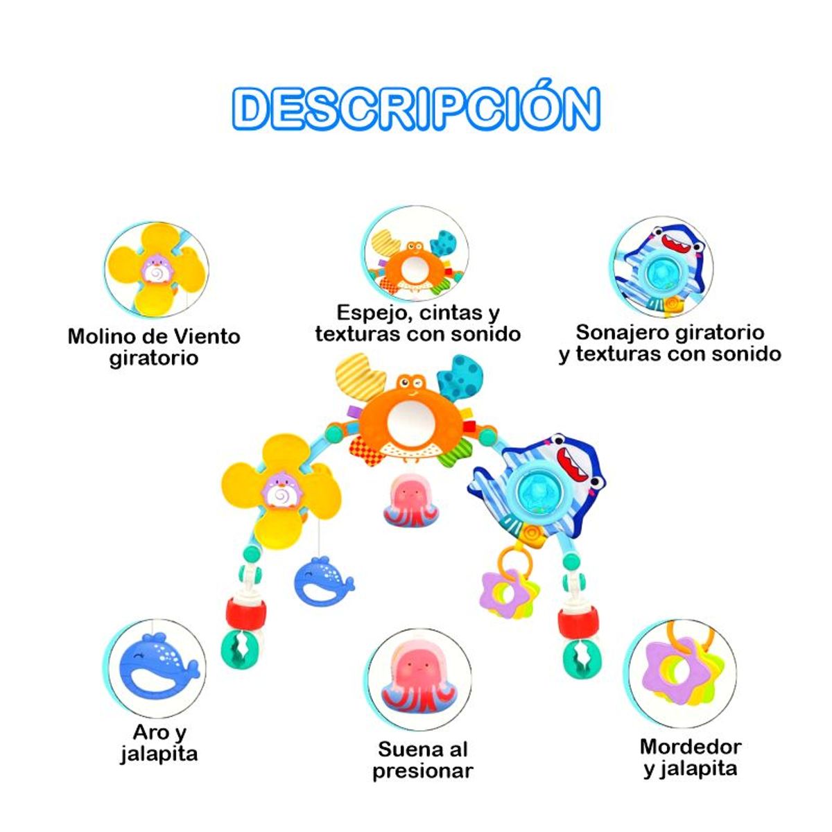 HUANGER - Arco de Coche con Juguetes Multisensoriales Diseño Cangrejo