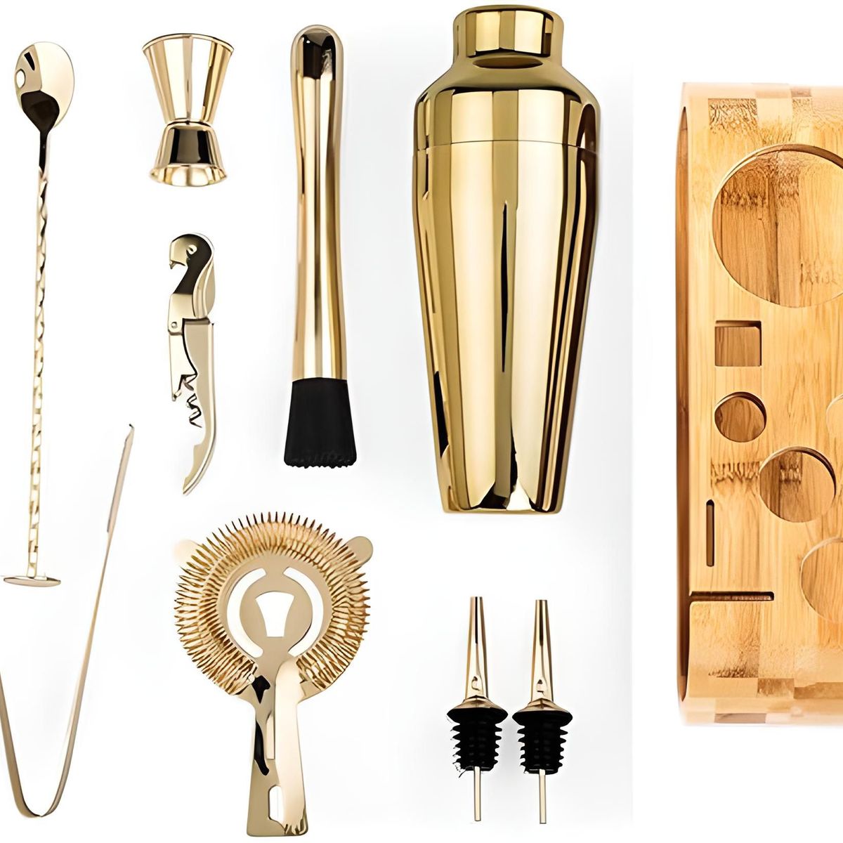 GENERICO - Kit de bar cocteleria 11 piezas color dorado