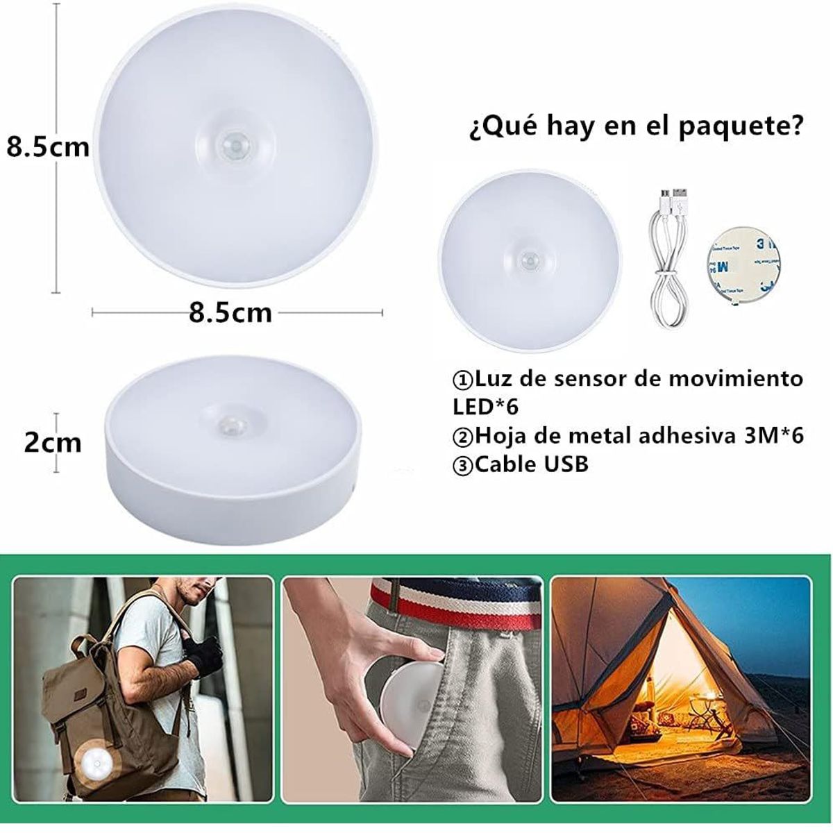 OEM - Luces con Sensor de Movimiento Recargable por USB Con Imán 6 PCS